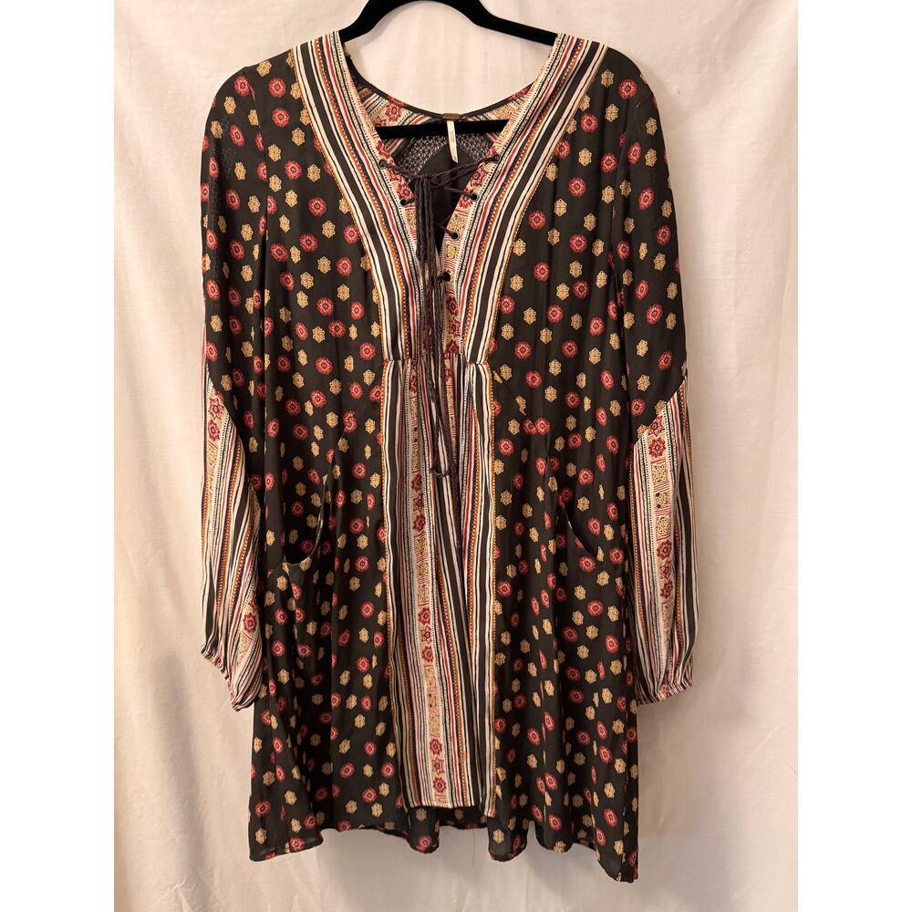 Free People Pebble Rain or Shine Boho Lace up  Swing Dress M